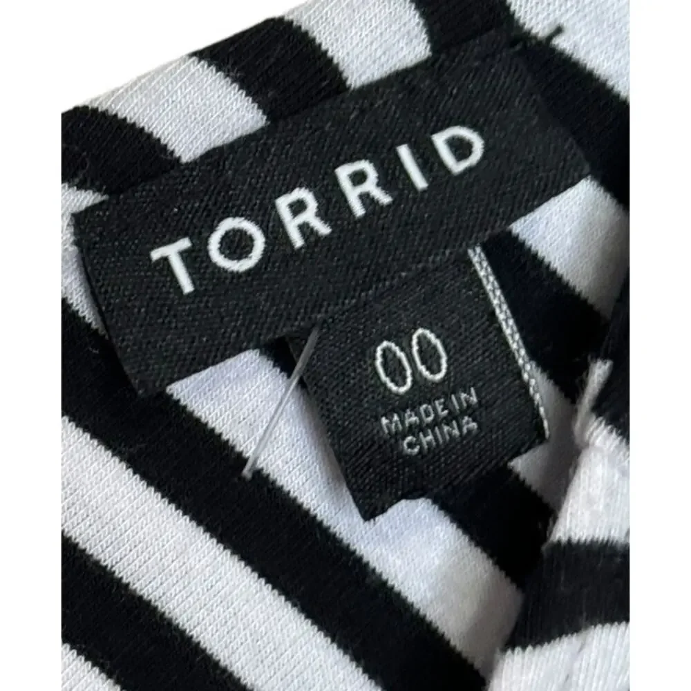 Torrid Womens Dress Mini Striped Cut Out Stretch‎ 3/4 Sleeve Black White Size 00